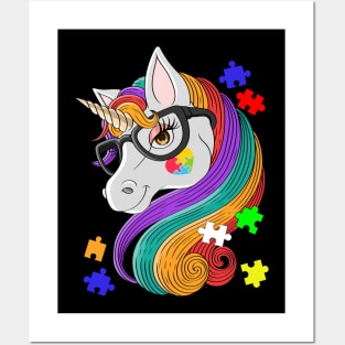 Beautiful Unicorn Glasses Autism Proud Posters and Art